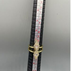 Gold Tone Double Band Marquise Crystal Statement Ring Size 8.5 Geometric Pavé